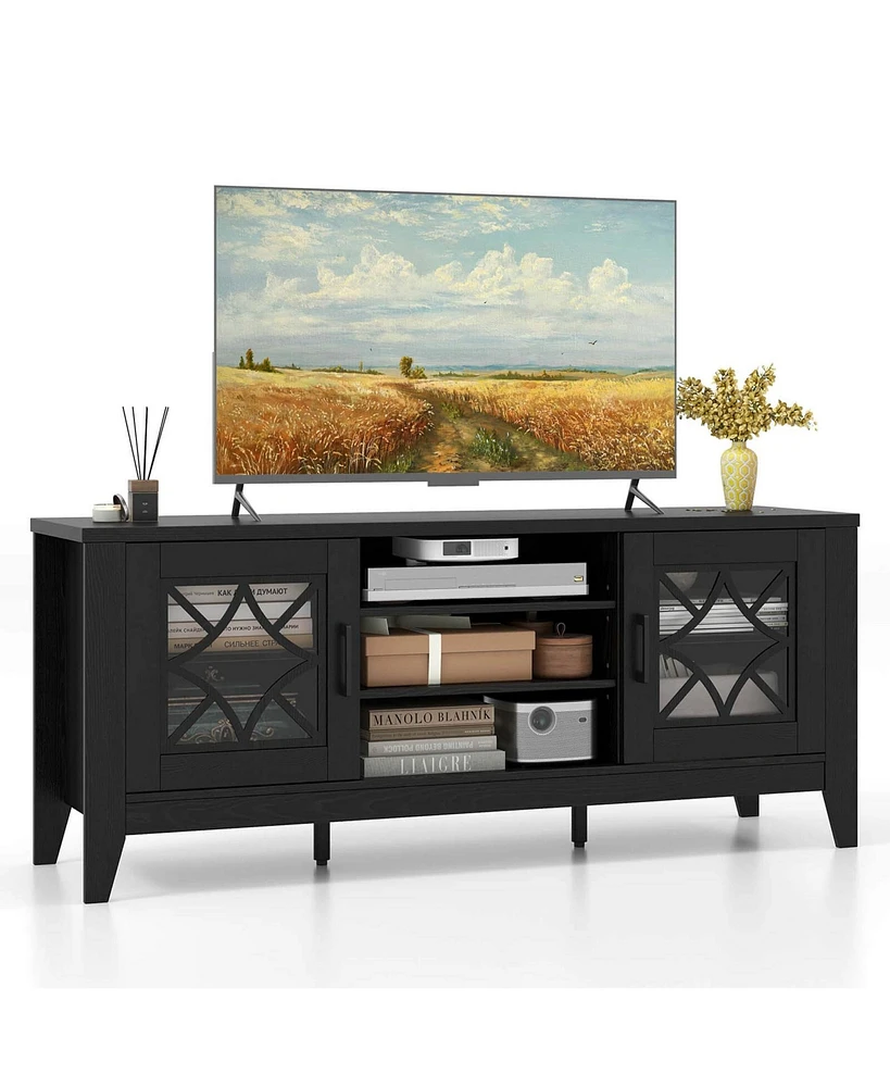 Costway Tv Stand for TVs up to 65" with 3-Position Adjustable Shelves Tempered Glass Doors