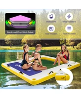 Costway 8 ft x 8 ft Inflatable Floating Dock with Mesh Swim Lounge Removable Insert