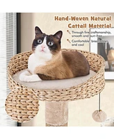 Costway 65" Cattail Cat Tower with Jute Scratching Posts Perch Basket Bed Dangling Balls