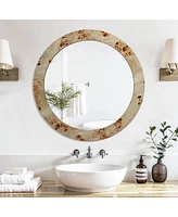LuxenHome Burlywood Frame 31.5-Inch Round Accent and Vanity Wall Mirror