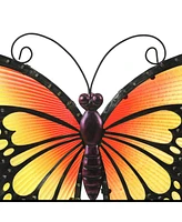 LuxenHome Orange/Yellow Butterfly Metal and Glass Outdoor Wall Decor