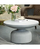 LuxenHome Light Gray MgO Indoor and Outdoor Round Coffee Table