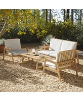 LuxenHome Outdoor Acacia Wood Coffee Table and Loveseat with Cushions