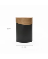 LuxenHome Natural Wood and Metal Round Accent Side Table