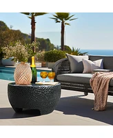 LuxenHome Mod Black Cement Round Outdoor Coffee Table