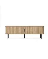 LuxenHome Modern Tv Stand with Storage and Slatted Sliding Doors for TVs Up to 65"