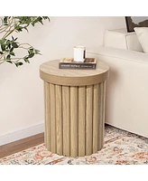 LuxenHome Wood Fluted Round Side Table Mid Century Modern Small End Table for Small Spaces