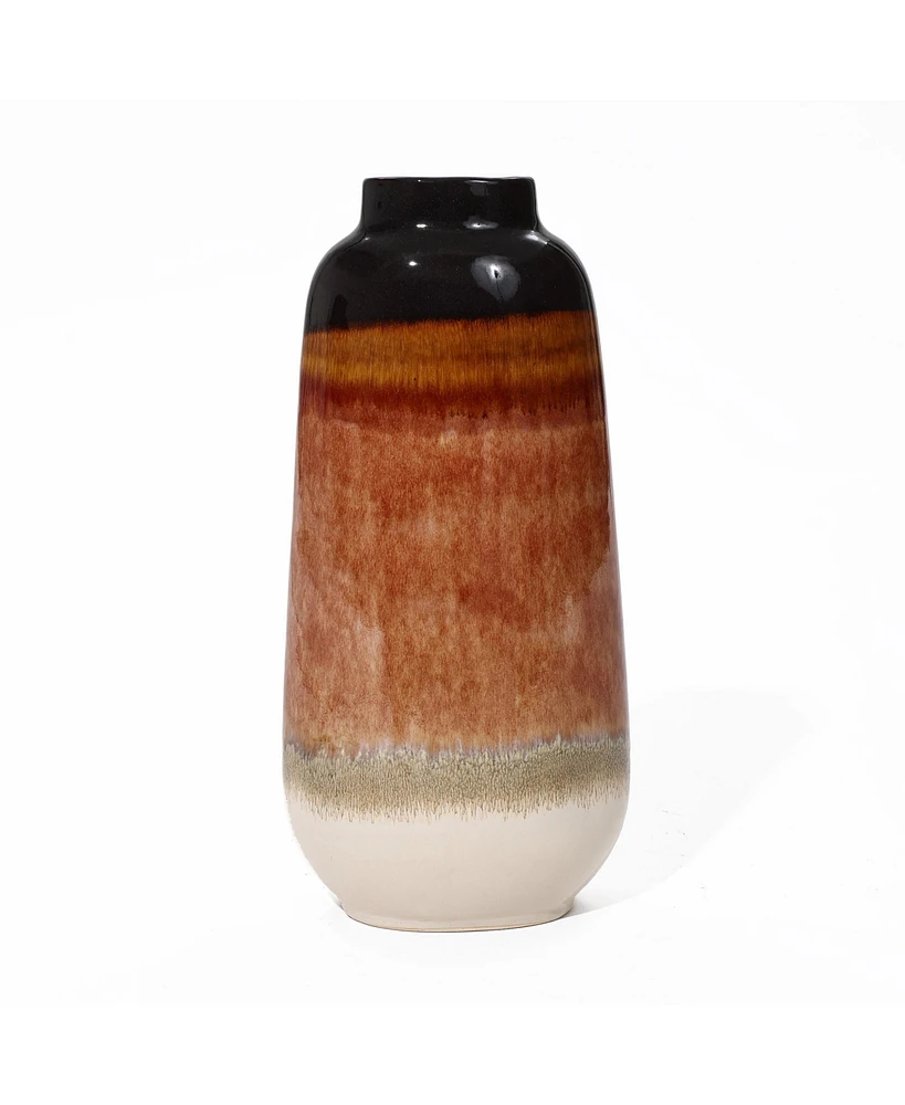 LuxenHome Earth Tones -Inch Tall Round Stoneware Vase