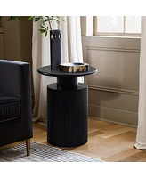 LuxenHome Black Finish Fir and Mdf Wood Accent Round Table