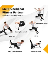 Costway Adjustable Decline Sit-Up Bench for Home Gym with Speed Ball and Resistance Bands