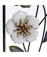 LuxenHome Set of 2 Metal Green, White, and Gold Wild Flowers Wall Decor
