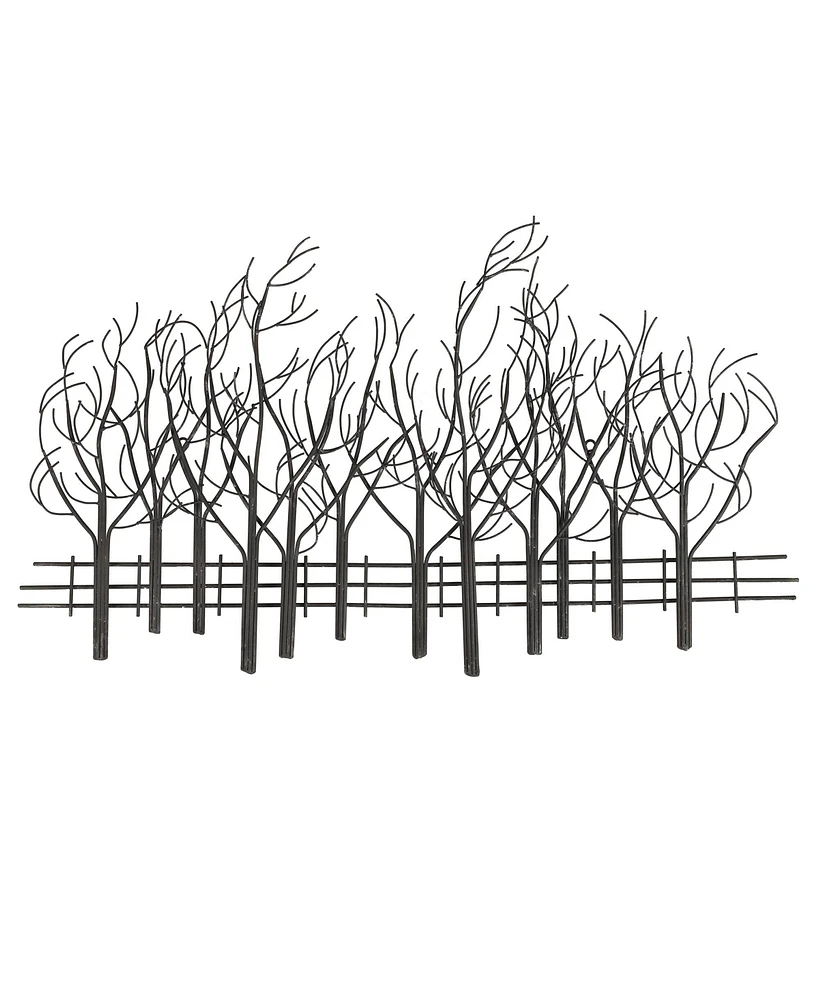 LuxenHome Snowy Black Metal Field of Trees Wall Decor