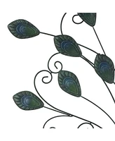 LuxenHome 29.5-Inch H Peacock Metal and Glass Outdoor Wall Decor