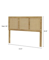 LuxenHome Oak Finish Manufactured Wood with Natural Rattan Panels Headboard, Queen