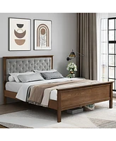 LuxenHome Modern Farmhouse Gray Upholstered Queen Platform Bed Headboard and Wood Footboard Set