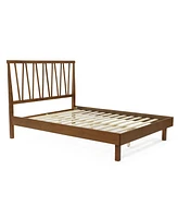 LuxenHome Wood Panel V-Open Headboard and Frame Platform Bed Set, Queen