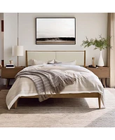 LuxenHome Modern Beige Upholstered Headboard and Wood Frame Platform Bed Set, King