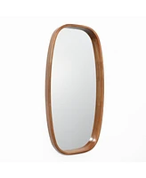 LuxenHome Natural Rubberwood Frame Rounded Rectangle Wall Mirror