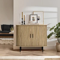 LuxenHome Mid-Century Modern 2-Door Accent Cabinet with Slatted Sliding Doors