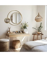 LuxenHome Orbit Modern Gold Metal Frame Round Wall Mirror