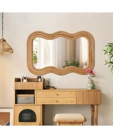 LuxenHome 39-Inch Tall Rectangular Natural Cork Wood Wavy Frame Accent Wall Mirror