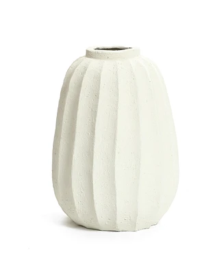 LuxenHome Off White MgO Round Modern Fluted Vase