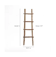 LuxenHome Solid Wood Natural 4-Rung 59-Inch Tall Blanket Ladder