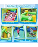Costway 5-in-1 Inflatable Bounce House with Slide Splash Pool Ball Pit & Basket Hoop