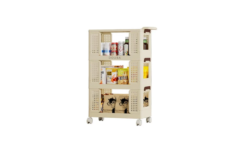 Slickblue 3-Tier Kitchen Storage Cart Multifunctional Utility Rolling Organizer for Easy Access