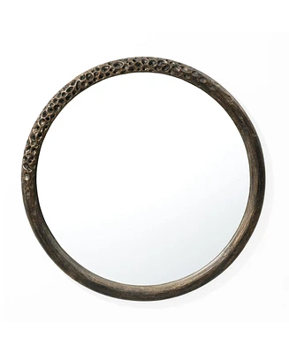 LuxenHome 32-Inch Round Brown Crater MgO Frame Wall Mirror