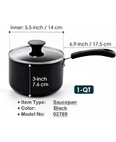 Cook N Home Nonstick Sauce Pan with Glass Lid 1-Qt, Multi-purpose Pot Saucepan Kitchenware, Black, Aluminum