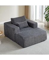 62.5-Inch Corduroy Sponge Sofa Lounge Chair with Removable footrest, No Assembly Required, Fluffy Modern Sleeper Chair for Indoor Living Room Bedroom