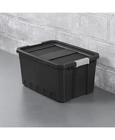 Sterilite 19 Gal Rugged Industrial Stackable Storage Tote w/ Lid, Black, 6 Pack