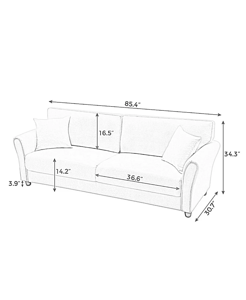 Slickblue Off-White Linen Three-Person Indoor Sofa for Elegant Living Room Seating