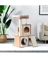 Slickblue Wood Cat Tree Tower With Double Condos Spacious Perch Sisal Scratching Post And Replaceable Dangling Balls