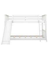 Slickblue Twin over Twin Bunk Bed with Convertible Slide and Ladder, White