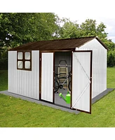 Metal garden sheds 10ftx8ft outdoor storage sheds white+coffee with window