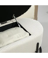Storage Ottoman, Bedroom End Bench, Upholstered Fabric Storage Ottoman with Safety Hinge, Entryway Padded Footstool, Ottoman Bench for Living Room & B