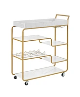 Streamdale Furniture 6-Tier Bar Cart, Slide Bar Serving Cart, Retro Style Wine Cart for Kitchen, Beverage Cart with Wine Rack and Glass Holder, Rollin