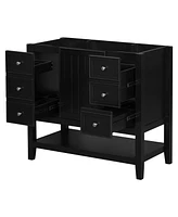 36" Bathroom Vanity without Sink, Cabinet Base Only, One Cabinet and three Drawers, Black