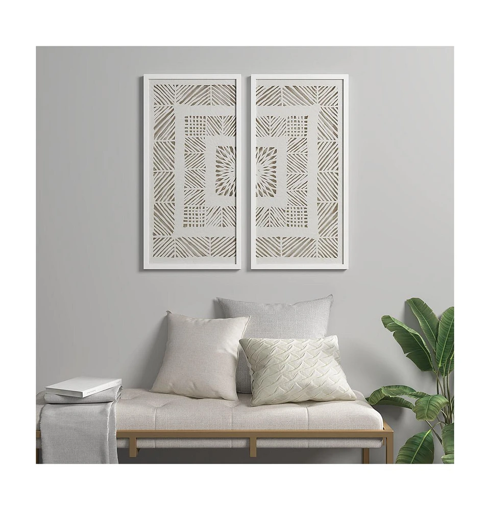 Framed Geometric Rice Paper Panel 2-piece Shadowbox Wall Decor Set