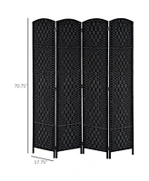 Streamdale Furniture 6' Tall Wicker Weave 4 Panel Room Divider Privacy Screen - Black