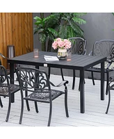 Outdoor Dining Table for 6 Person, Rectangular Patio Table, Aluminum Metal Legs for Garden, Lawn, Patio, Woodgrain Black