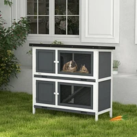 Wooden Bunny Rabbit Hutch, Small Animal Habitat with Ramp, Removable Tray & Weatherproof Roof, Indoor/Outdoor, Gray