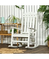 Outdoor Rocking Chair, All Weather-Resistant Hdpe Rocking Patio Chairs with Rustic High Back, Armrests, Oversized Seat and Slatted Backrest, 350lbs We