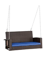 Streamdale Furniture 2 Person Wicker Hanging Swing Bench, Front Porch Swing Outdoor Chair with Cushions 550 lbs. Weight Capacity for Backyard, Garden,