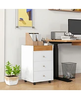 Simplie Fun 3 Drawer Home Office Storage Cabinet, Office Drawer on Wheels with Removable Tray, Under Desk Printer Stand with Storage, White