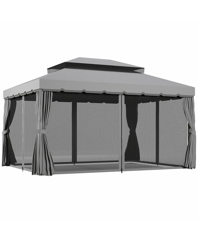 Simplie Fun 10' x 13' Patio Gazebo, Outdoor Gazebo Canopy Shelter with Netting and Curtains, Aluminum Frame for Garden, Lawn, Backyard and Deck, Gray