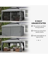 10' x 13' Patio Gazebo, Outdoor Gazebo Canopy Shelter with Netting and Curtains, Aluminum Frame for Garden, Lawn, Backyard and Deck, Gray