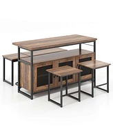 Costway 4 Pcs Kitchen Island Set with Bench and Storage Heavy-duty Metal Frame Shelves